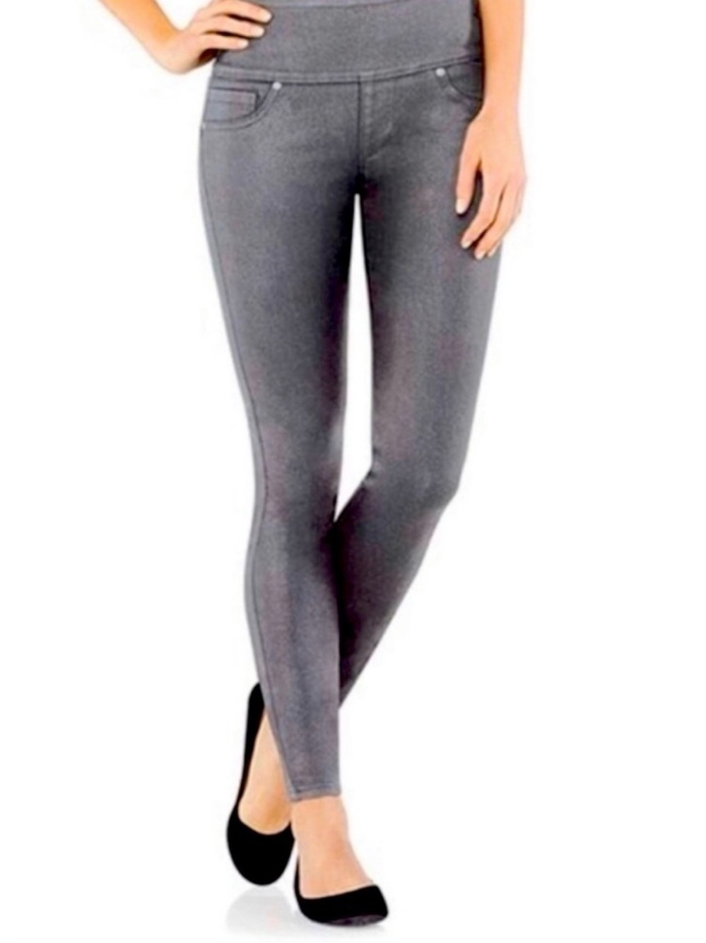 SPANX Solace Wax Denim Leggings Pewter Gray XL Side Zip High-Rise Skinny